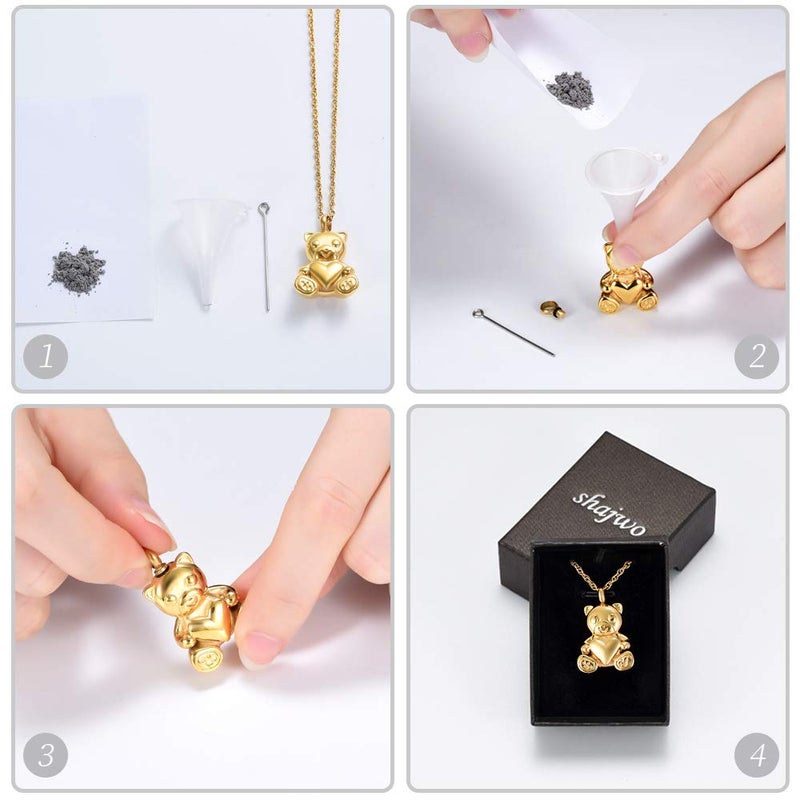 shajwo Cremation Jewelry Urn Nekclaces for Ashes for Women Gilrs Teddy Bear Keepsake Memorial Necklace for Human Pet Baby Ashes - Image 5